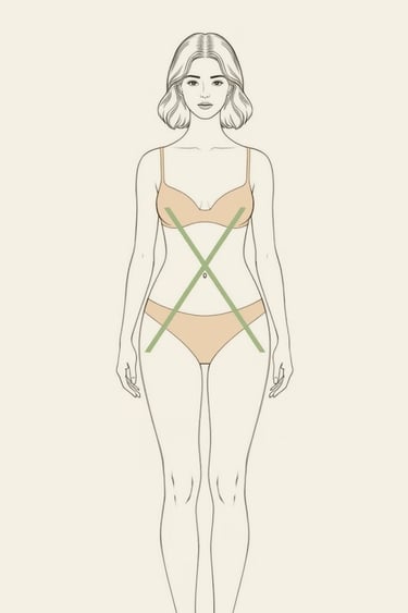Illustration d’une femme à la morphologie en X, avec épaules et hanches alignées et une taille fine