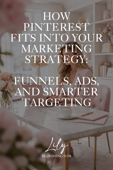 Typo "How Pinterest fits into your marketing strategy" over a soft life picture of a female entrepreneur working on laptop