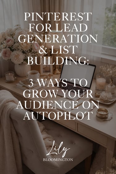 Typo "Pinterest for lead generation and list building" on a luxury picture of a home office desk with flowers and candels