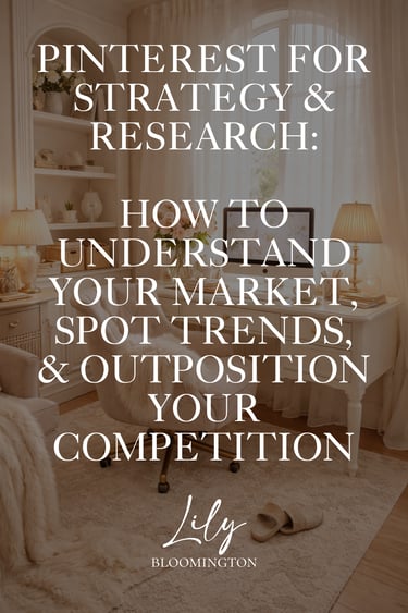 Typo "Pinterest for strategy and research" over a soft life home office with working desk and laptop