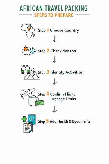 african travel packing steps