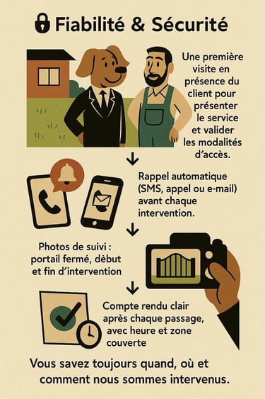 Infographie fiabilité et sécurité – suivi photo, rappel automatique, compte rendu clair