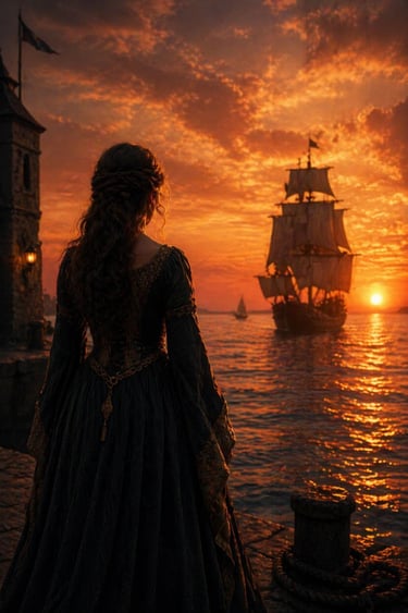 Le Destin des Cœurs Perdus Tome 2 - illustration d'une femme qui regarde un bateau - JC Staignier.
