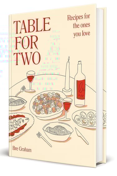Cover of ‘Table for Two’ by Bre Graham featuring illustrated dinner table scene, shown in 3D 