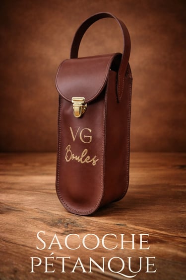 Sacoche boules de pétanque en cuir cousu main Genève Suisse Carouge Sellier artisan