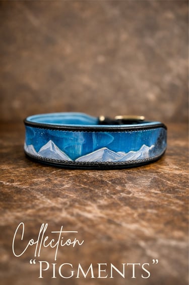 collier Pigment chien cuir Genève Suisse cousu main artisanat sellerie Etter