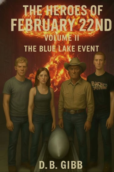 Book cover showing four people standing before a bomb with a fiery atom explosion in the background.
