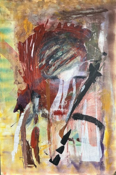 Contemplation — abstract acrylic painting with a figurative form and expressive brushwork