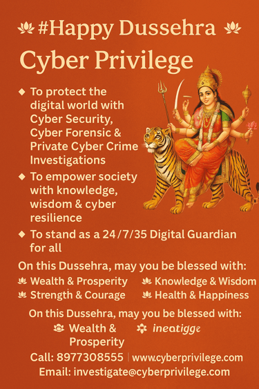 Happy Dussehra from Cyber Privilege 8977308555 to clients
