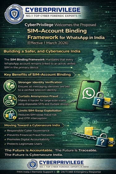 SIM–Account Binding Framework for WhatsApp in India G Vimal Kumar CTO Cyber Privilege 8977308555