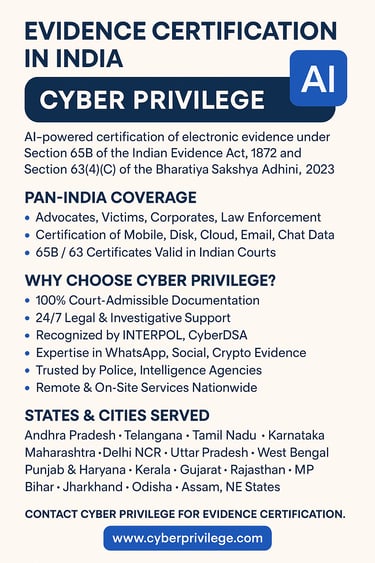Top No.1 electronic evidence certificate in india best cyber privilege 8977308555