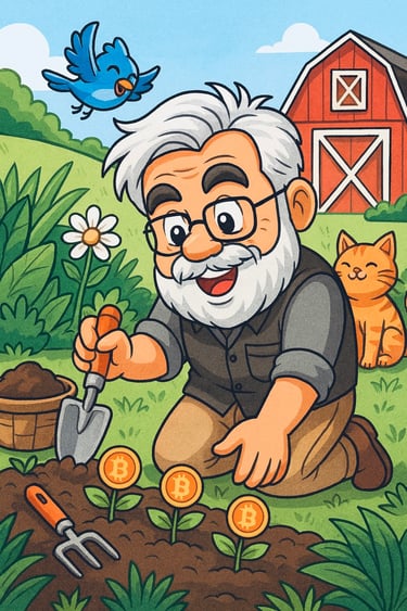 Opa planting Bitcoin seeds in his wallet.