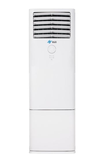 a white air conditioner with a blue and white air conditioner