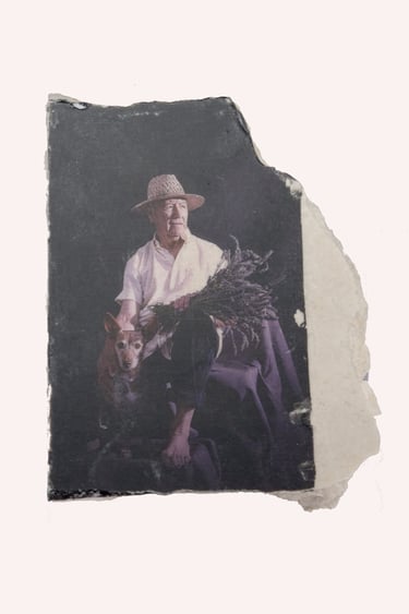 PADRE, retrato mediante transferencia fotográfica sobre mármol a partir de fotografía analógica