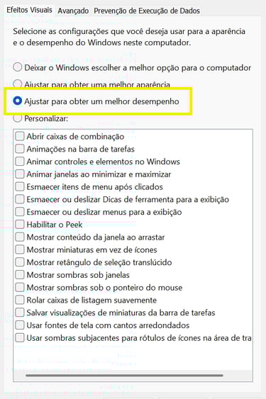 Ajustar a aparência e o desempenho do Windows