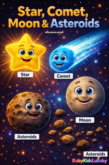 babykidslullaby Cosmic Discovery section printable star.comet,moon and asteroids