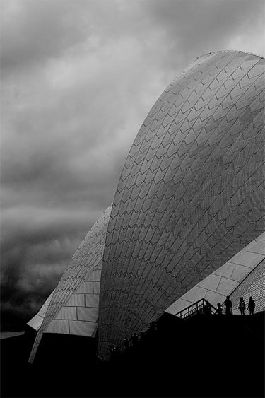 Sydney Opera House in black and white