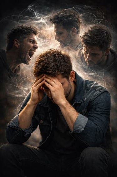 Un hombre que sufre problemas de salud mental tiene visiones fantasmales de sí mismo gritando