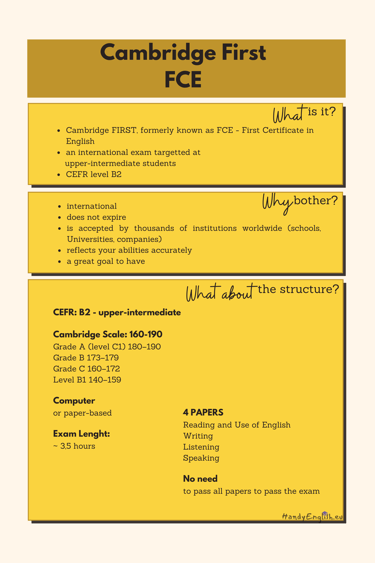 cambridge first (FCE) resources and materials, Exam structure, information, tips, tricks, assessment