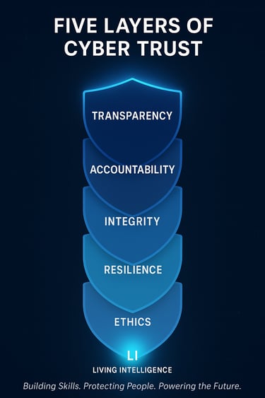 Five Layers of Cyber Trust infographic for InterGemm's Living Intelligence policy