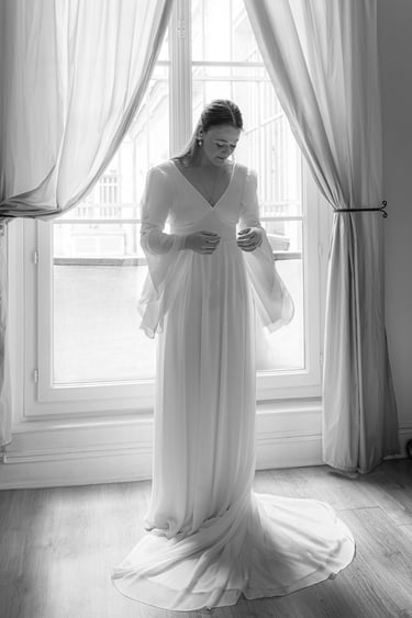 Essayage robe de mariée Blanc Muguet