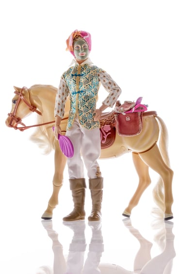 a doll with a horse and a man in a suit