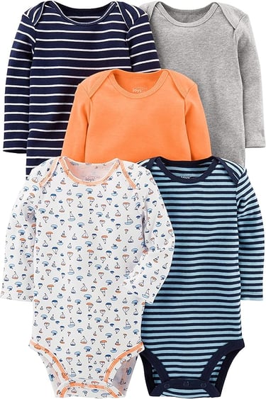 5 pack baby onsies with snaps and adjustable collar