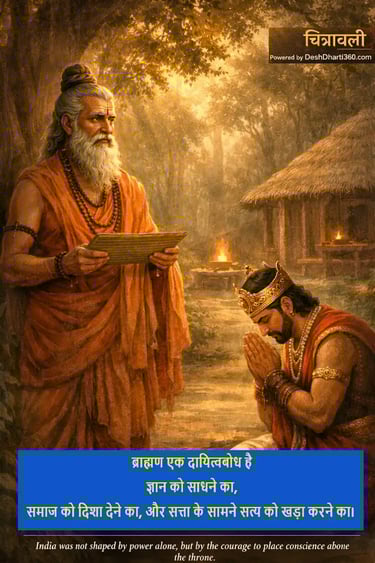 ऋषि और राजा का प्रतीकात्मक दृश्य — भारतवर्ष की चेतना और ब्राह्मण परंपरा