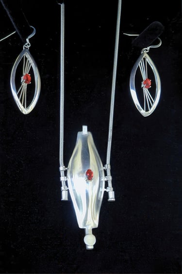 Sterling Silver and Fire Opal Necklace and Earring Set.