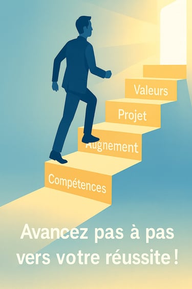 Homme en parcours de reconversion incluant compétences valeurs et alignement