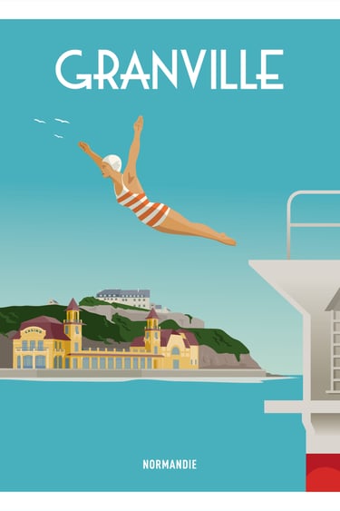 a poster of a woman diving in the water