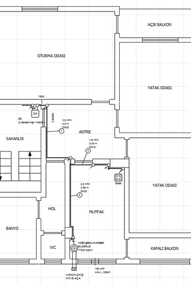 doğalgaz tesisatı mimari proje çizimi