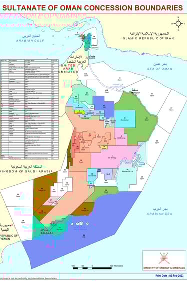 a map of the Sultanate of Oman Oil Concession Boundaries