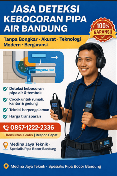 Jasa deteksi kebocoran pipa air Bandung tanpa bongkar oleh Medina Jaya Teknik