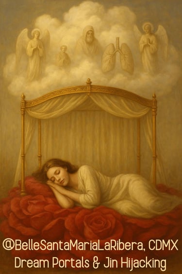Dreaming in a golden canopy bed ymbolizing dream journeys, spiritual riddles, and divine messages