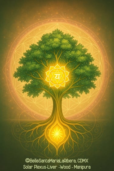 A luminous tree deep roots radiant Solar Plexus Chakra (Manipura) balance and personal power