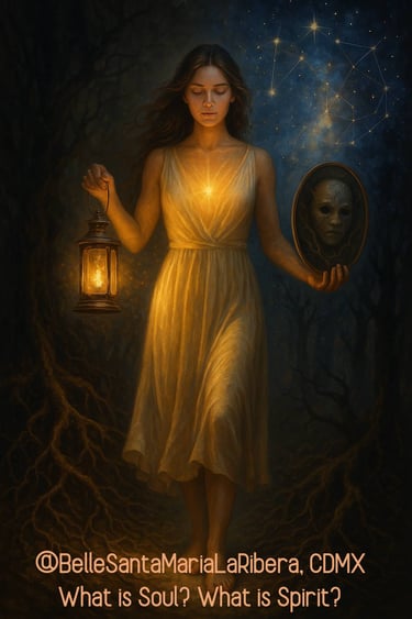 dual nature of spirit and soul, surrounded by ancestral energy and sacred symbols