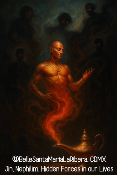entities cling to unaware human figures, symbolizing energetic possession and manipulation by jin