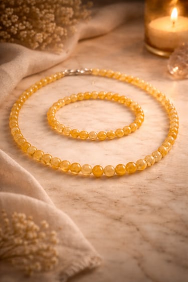 yellow agate necklace and bracelet 8mm natural stone set for confidence stability and grounding energy