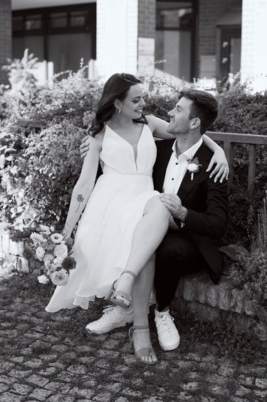 Bride and groom in love looking at each other.
