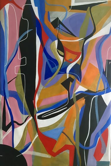 a painting of a woman's face and a painting of a man's