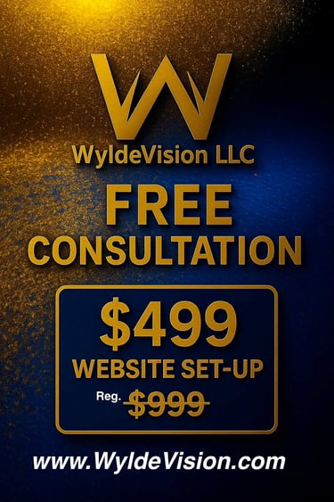 WyldeVision LLC free consultation offer – professional website setup for $499 (regularly $999)