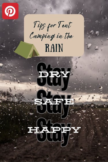 a rainy day with raindrops on the ground and text about camping in the rain