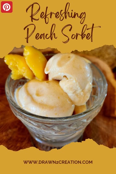 a bowl of peach sorbet with a peach on top