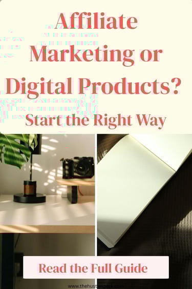 Laptop on bright desk workspace — decision between affiliate marketing and digital products for beginners