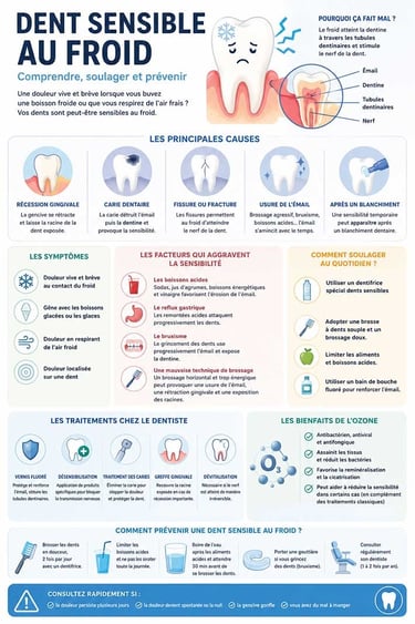Infographie dent sensible au froid, causes, symptômes et solutions