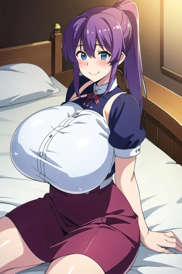 Anime girl with dark blue eyes, purple hair, and a bold look – SimcaArt gallery full-size.