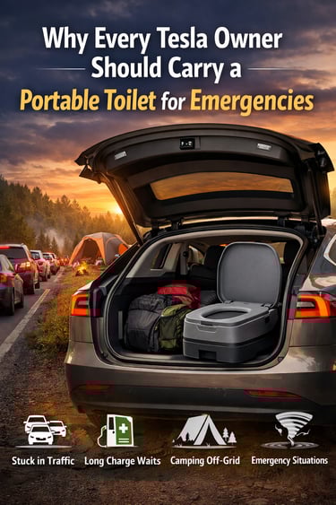 Portable toilet for Tesla owners during traffic jams, camping, and emergency situations.