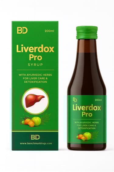 alt="Liverdox Pro Syrup herbal liver support and detox tonic by Benchmark Drugs"