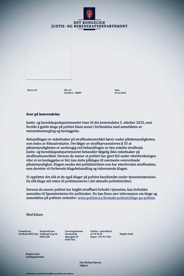 The Ministry of Justice and Public Security in Norway regarding the case of traffickers and corrupt